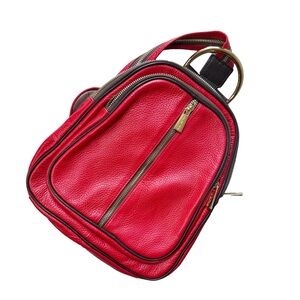 Valentina Red Leather Backpack with Gold Accents. Gold Zipper. Excellent Cond